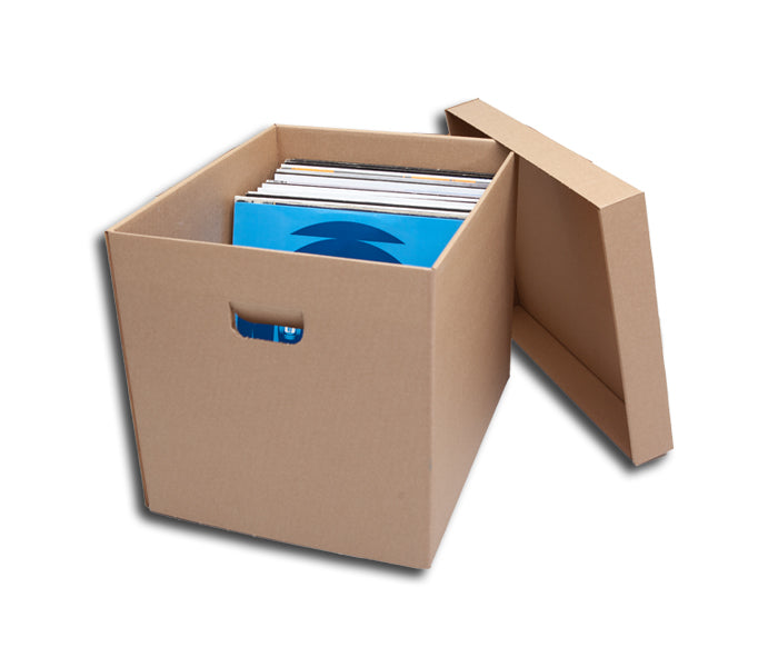 Protected LP Smart Pappbox – Aufbewahrungsbox Für Bis Zu 50 Schallplatten, Stabiler Kraftkarton Mit Deckel & Tragegriffen – Braun LP Box Bis 50 Platten