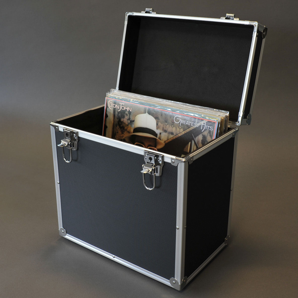 FLIGHT CASE ESTUCHE DE ALUMINIO NEGRO PARA 50 DISCOS DE LP 33 REVS VINILO 12 PULGADAS