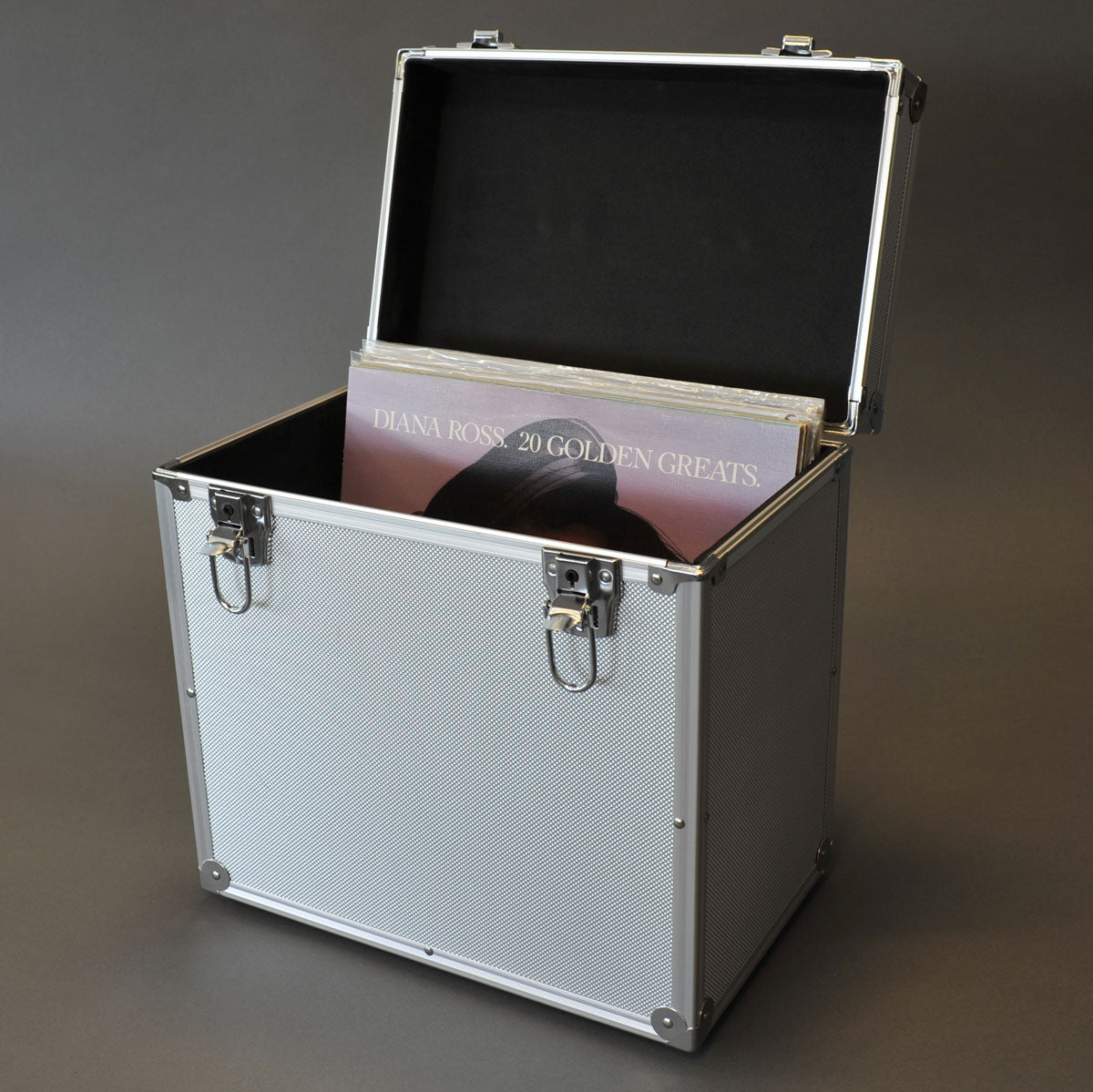 FLIGHT CASE VALIGIA ALLUMINIO SILVER PER 50 DISCHI LP 33 GIRI VINILE 12 POLLICI