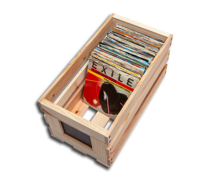 BOITE EN BOIS AVEC TABLEAU NOIR POUR DISQUES 45 TOURS 7 POUCES VINYLE (BOIS NATUREL)
