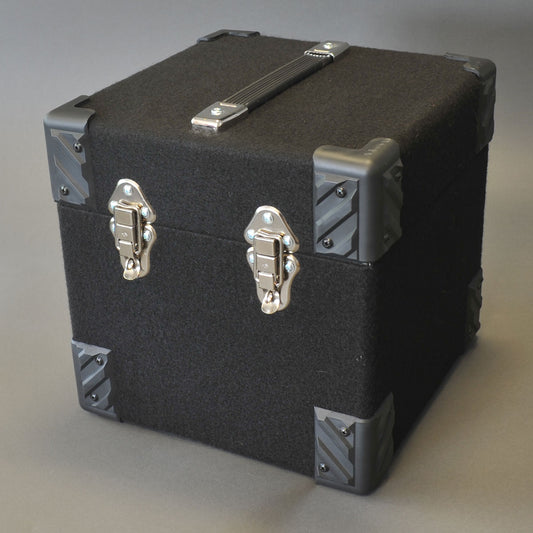 WOODEN TRUNK COVERED WITH BLACK FABRIC FOR 100 RECORDS 10 INCH AND 78 RPM