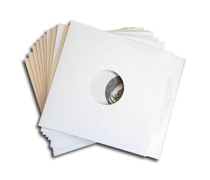 WHITE CARD SLEEVES FOR RECORDS LP 33 RPM VINYL 12 INCH WITH HOLE FOR LABEL (10 pcs.)