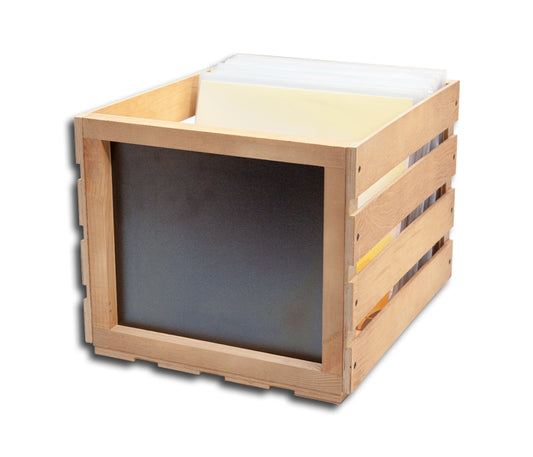 CESTA DE MADERA CON PIZARRA PARA LP 33 REVS 12 PULGADAS VINILO (MADERA NATURAL)