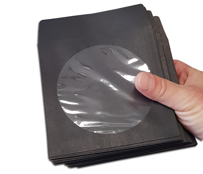 BLACK PAPER SLEEVES FOR CD/DVD WITH CLOSURE (100 pcs.)