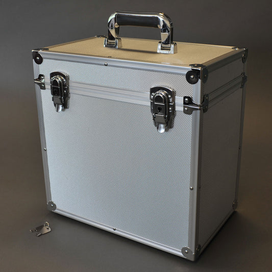 FLIGHT CASE SILVER ALUMINIO ESTUCHE PARA 50 DISCOS DE  LP 33 RPM VINILO 12 PULGADAS