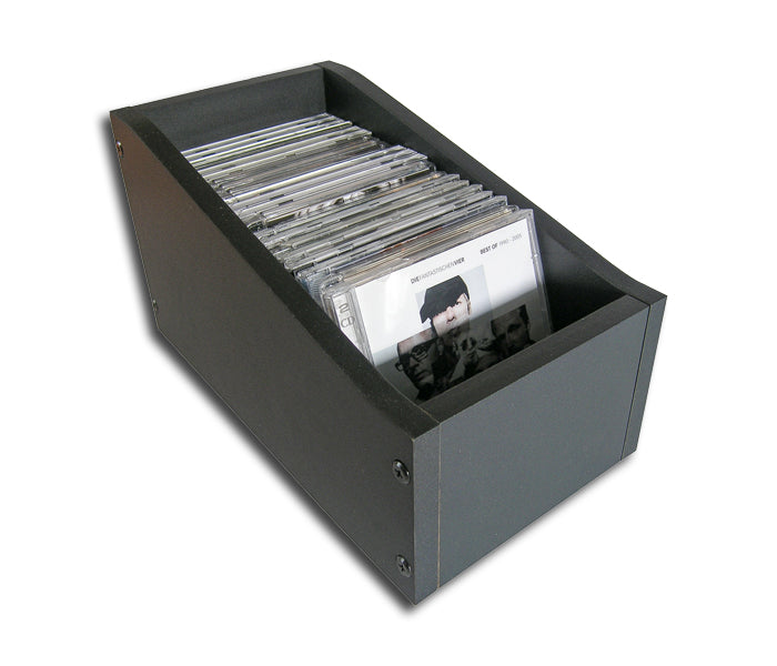 DJ BOX BLACK WOODEN CONTAINER FOR 25 COMPACT DISCS WITH CASE