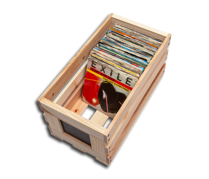 WOODEN BASKET WITH BLACKBOARD FOR RECORD 45 RPM 7 INCH VINYL (NATURAL WOOD)